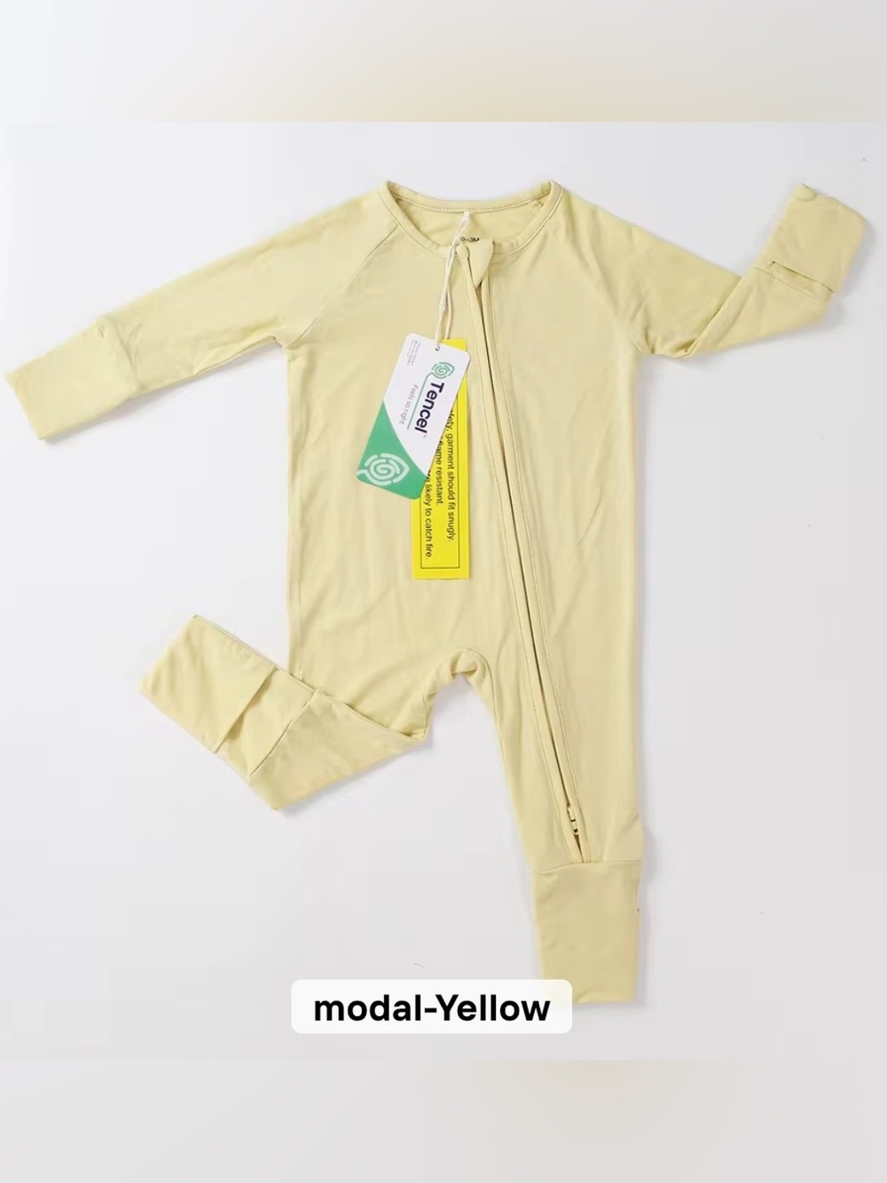 Kids Modal Zip One-Piece Romper in Soft Yellow